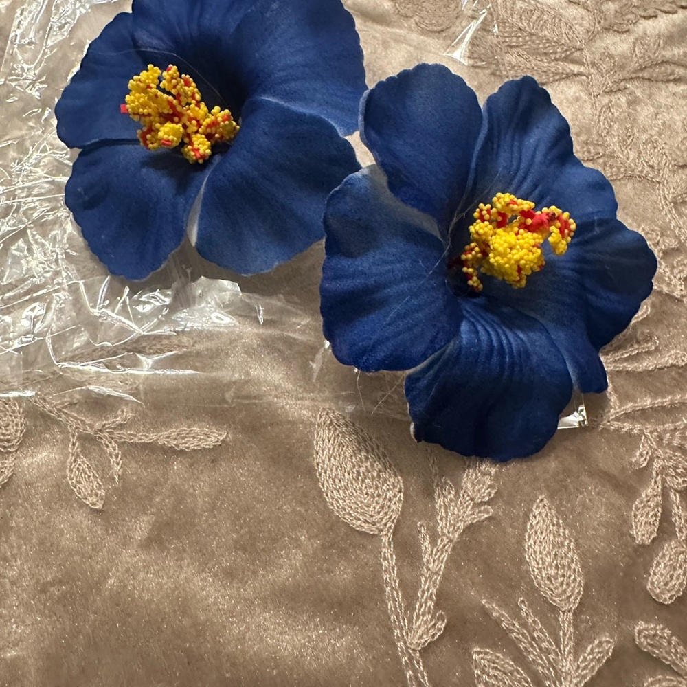 Set of Two Royal Blue Fabric Floral Hair Clips